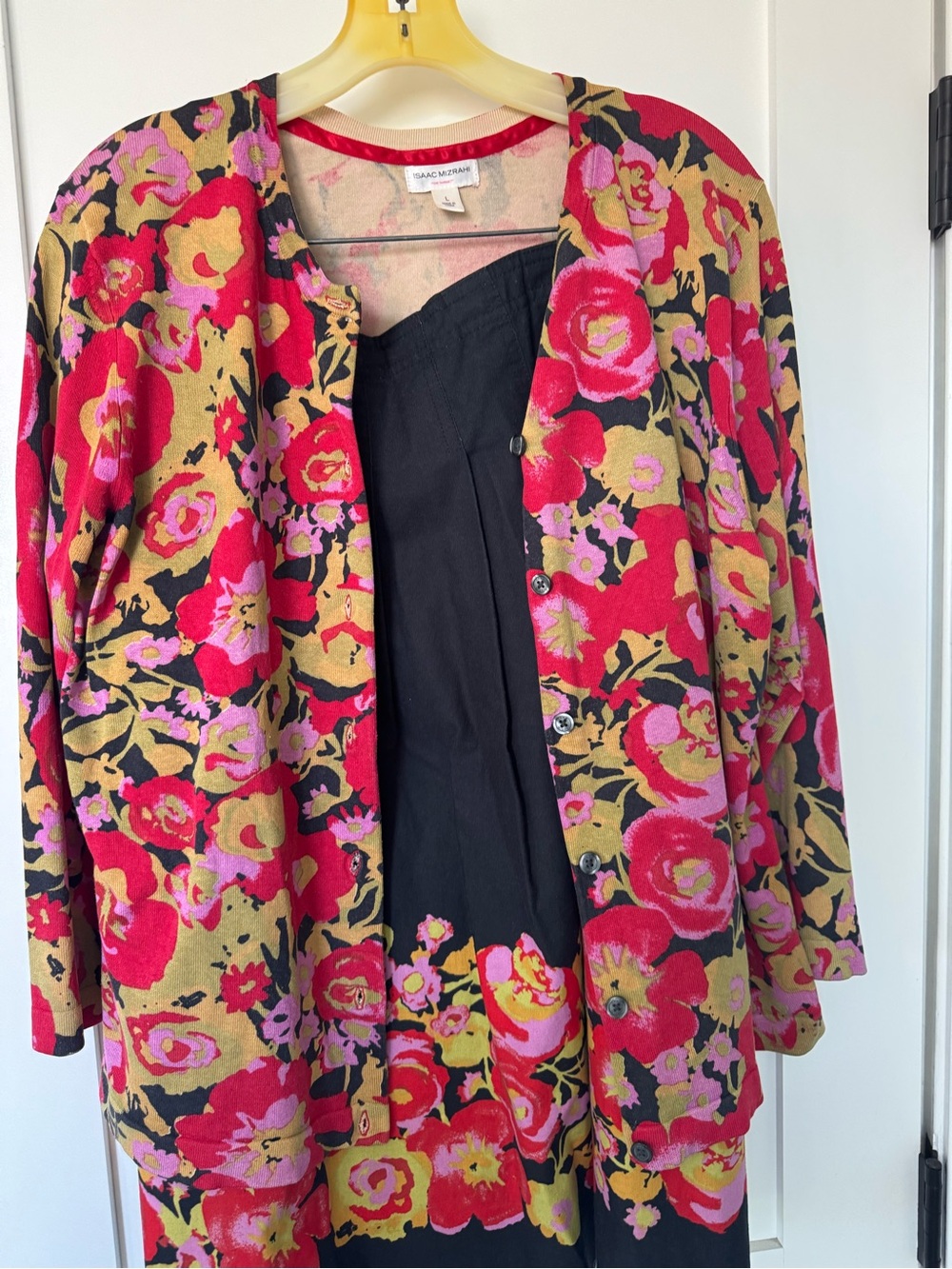 Isaac Mizrahi (for Target) Black Red Pink Floral Cardigan w/ Matching Skirt set
